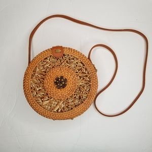 ORIGINAL HANDMADE NATIVE RATTAN CIRCLE SLING BAG FROM BALI INDONESIA.